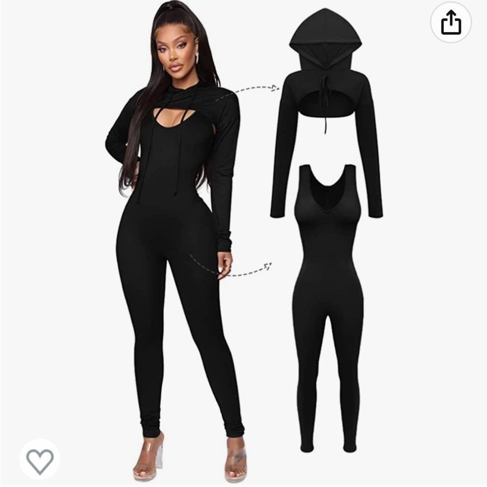 2-piece long sleeve fleece lined jumpsuit with hooded crop top